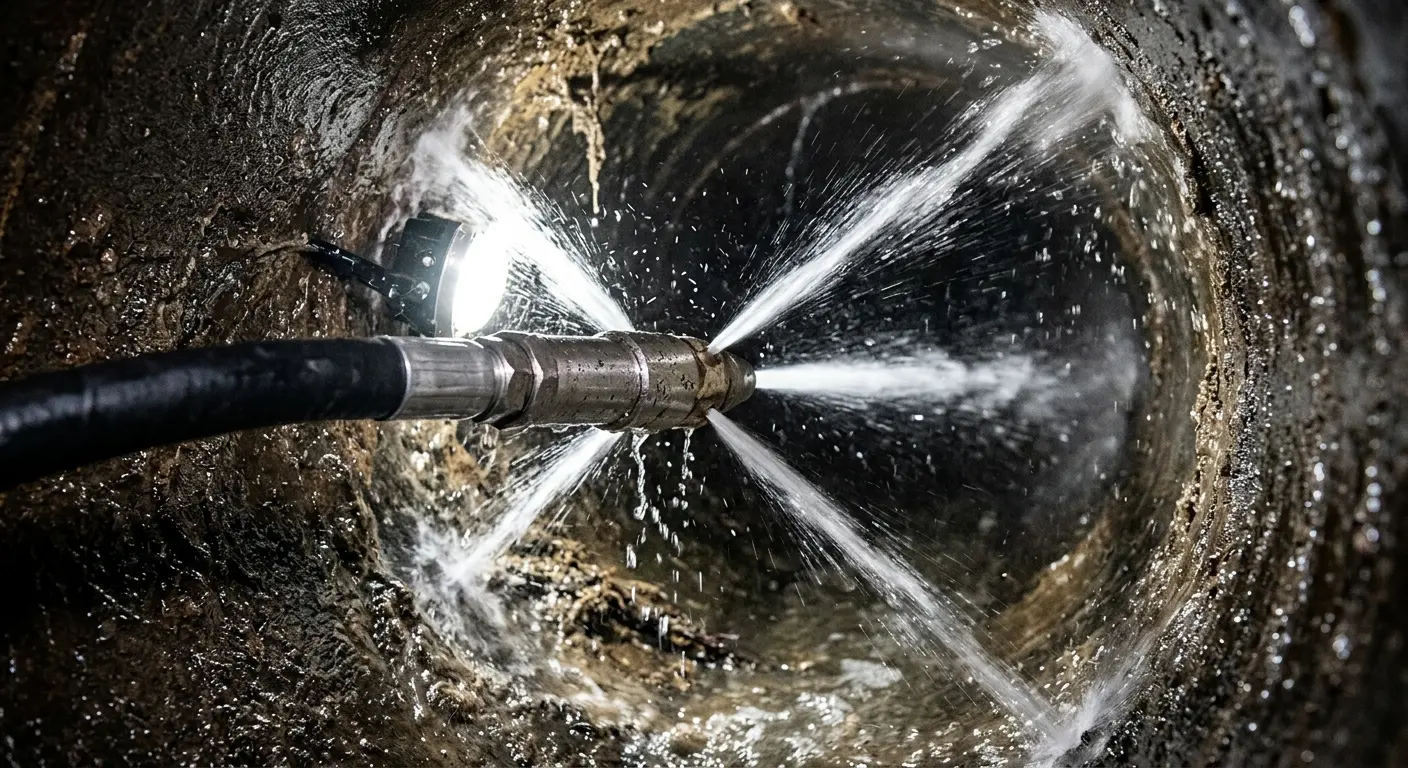 High-pressure hydro jetting nozzle cleaning sewer pipe for Sewer Line Relining in Huntersville